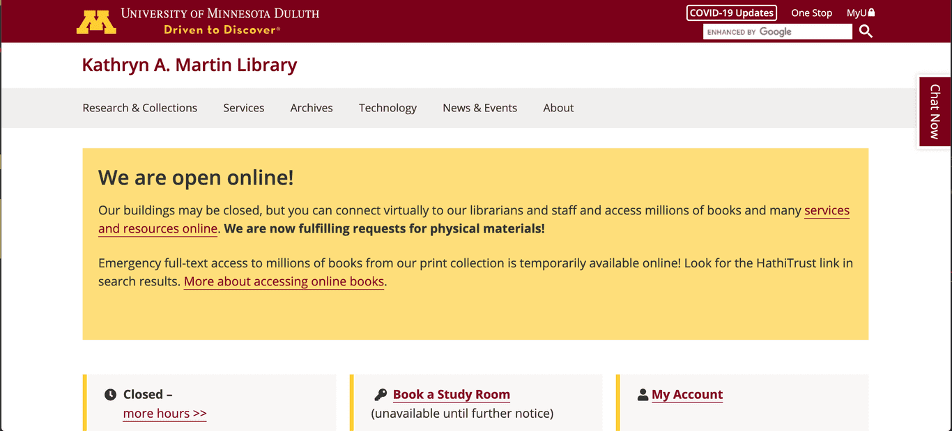 A screenshot from the Kathryn A. Martin Library website. Only the first third or so of the page is visible.